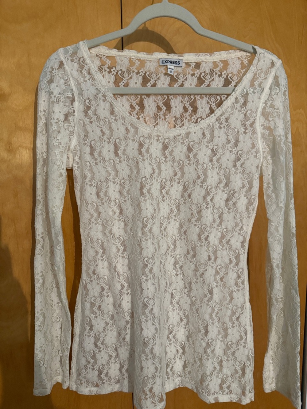 Express Cream Floral Lace Long Sleeve Top